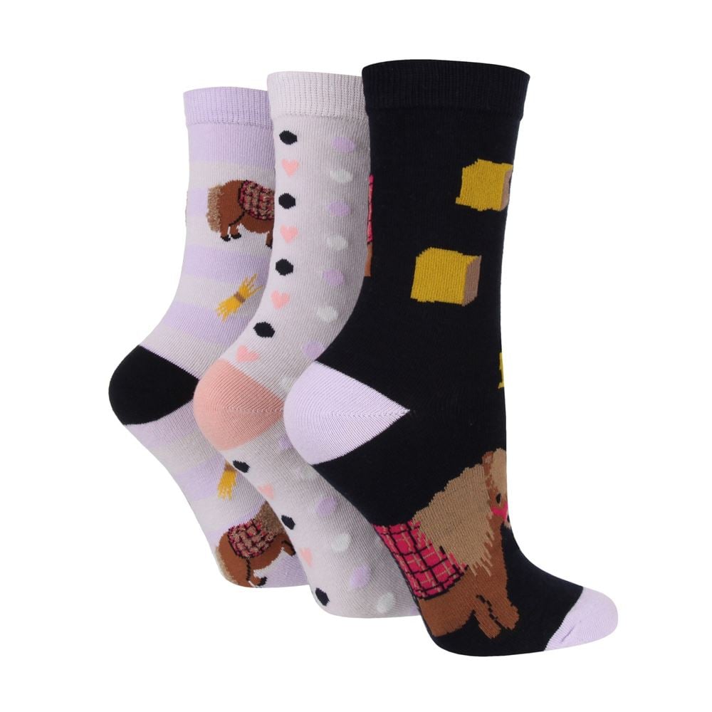 Wild Feet Ladies Pack of 3 Crew Socks- Snacky Pony