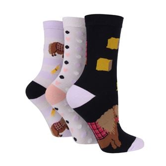 Wild Feet Ladies Pack of 3 Crew Socks- Snacky Pony