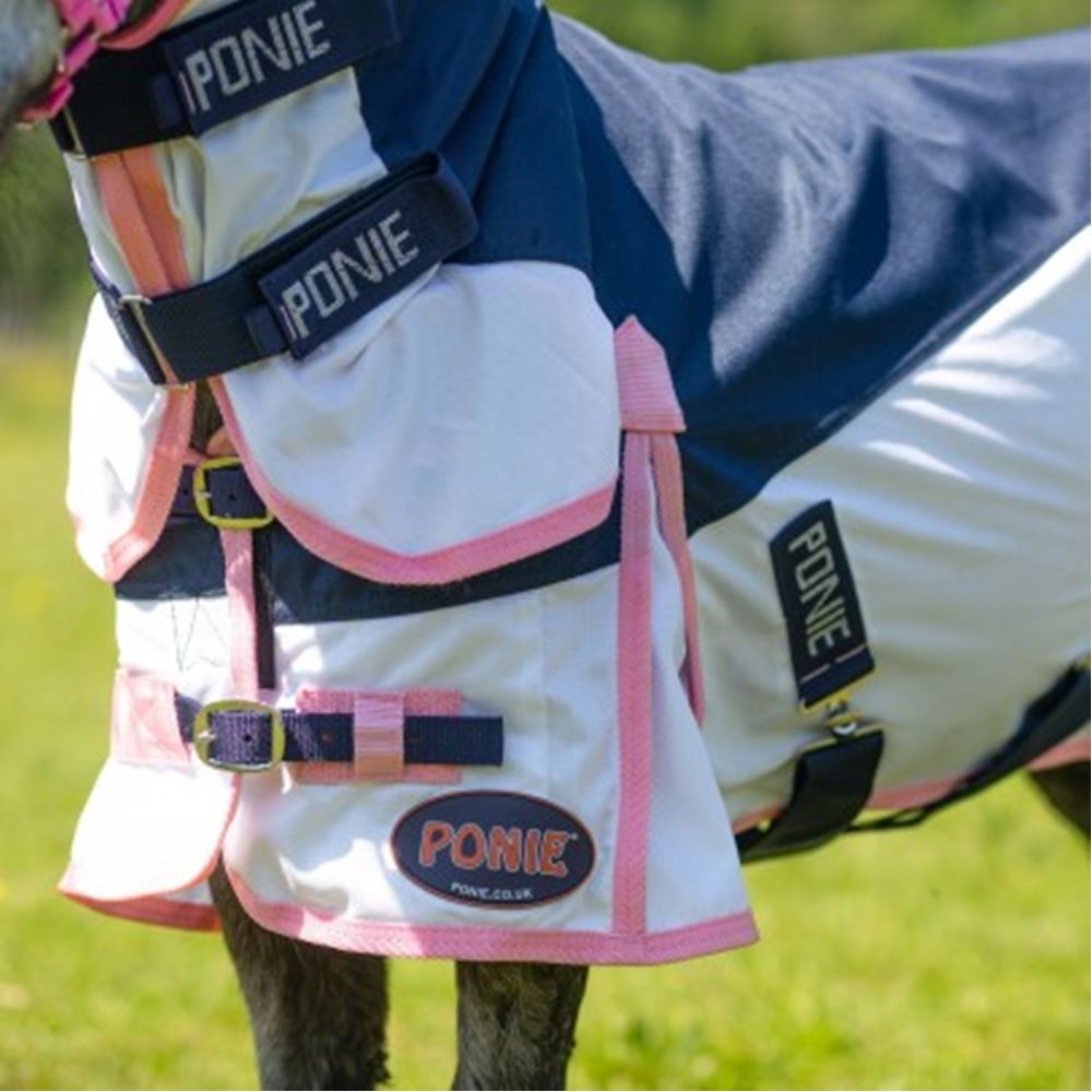 Gallop PONIE Trojan Fly Turnout Combo (Navy/White/Pink Binding)