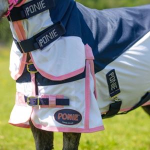 Gallop PONIE Trojan Fly Turnout Combo (Navy/White/Pink Binding)