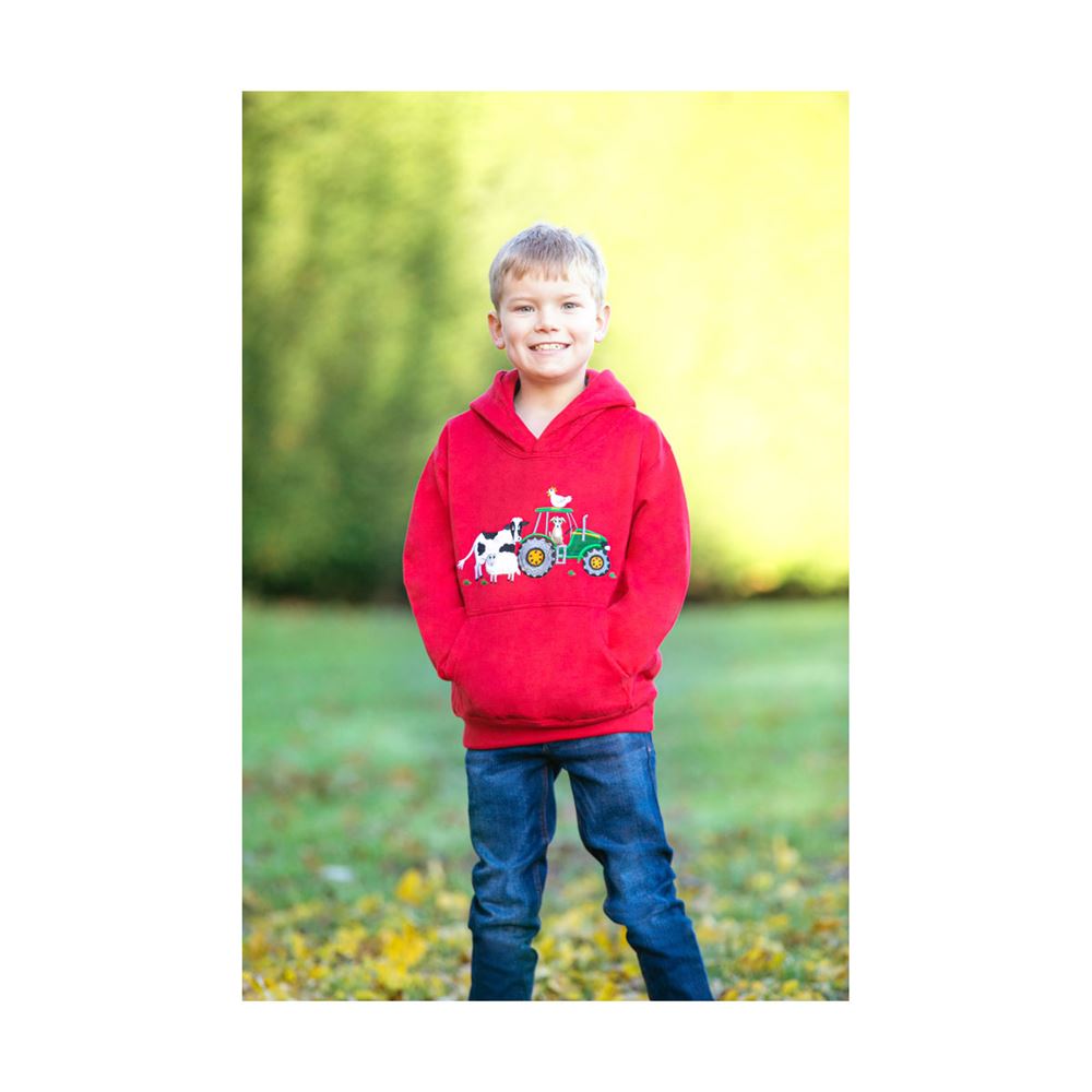 British Country Collection Farmyard Applique Hoodie - Child (Red)