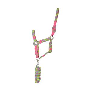 Hy Equestrian Multicolour Adjustable Head Collar with Rope (Pink)