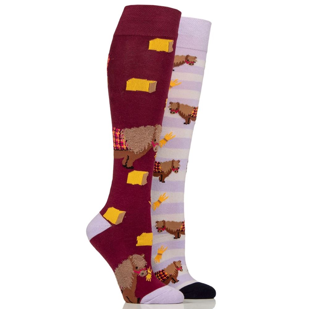 Wild Feet Ladies 2 Pack of Knee High Socks - Snacky Pony