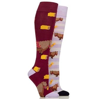 Wild Feet Ladies 2 Pack of Knee High Socks - Snacky Pony