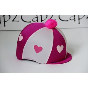 Capz Motif Cap Cover Lycra - Heartz & Pom Pom (Cerise/Pale Pink)