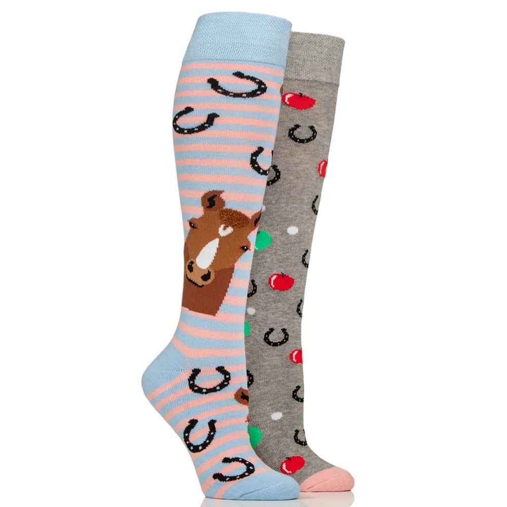 Wild Feet Ladies 2 Pack of Knee High Socks - Horsing Around