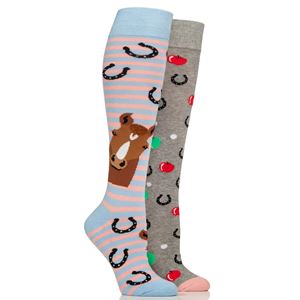 Wild Feet Ladies 2 Pack of Knee High Socks - Horsing Around