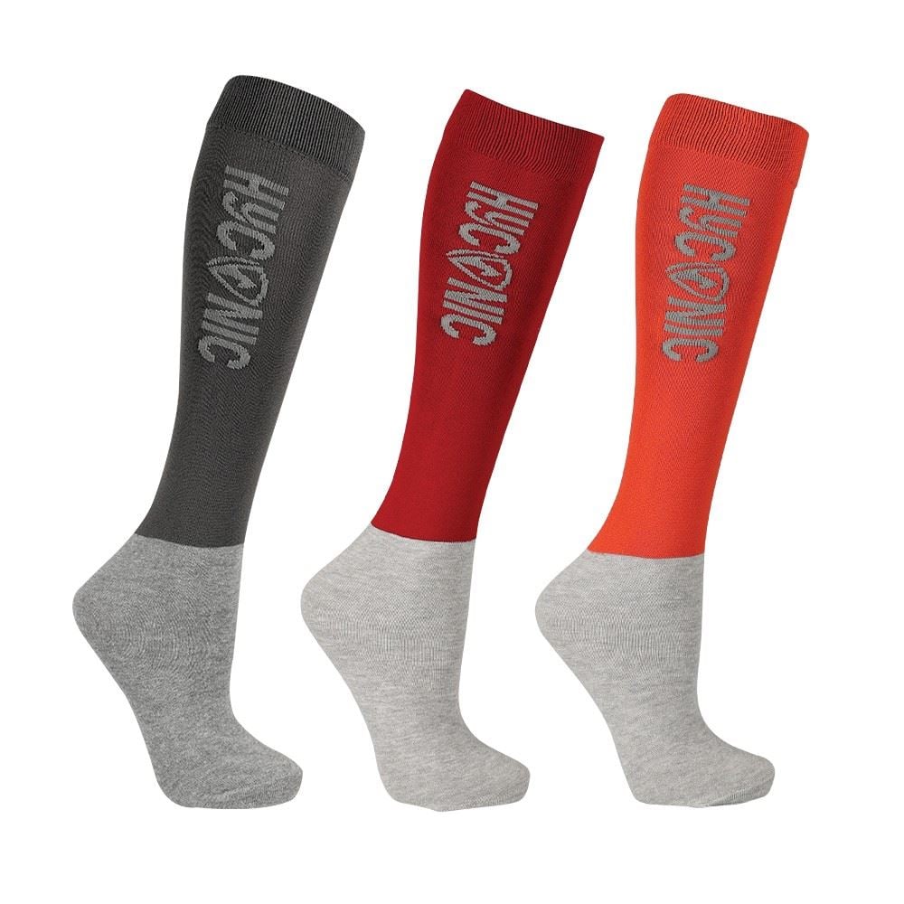 HYCONIC Adults Socks by Hy Equestrian - Pack of 3 (Red)