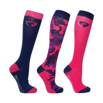 Hy Equestrian Children's DynaForce Socks Pack of 3 (Raspberry/ Navy)