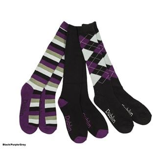 Dublin Pack of 3 Adults Long Riding Socks (Black/Purple Grey)