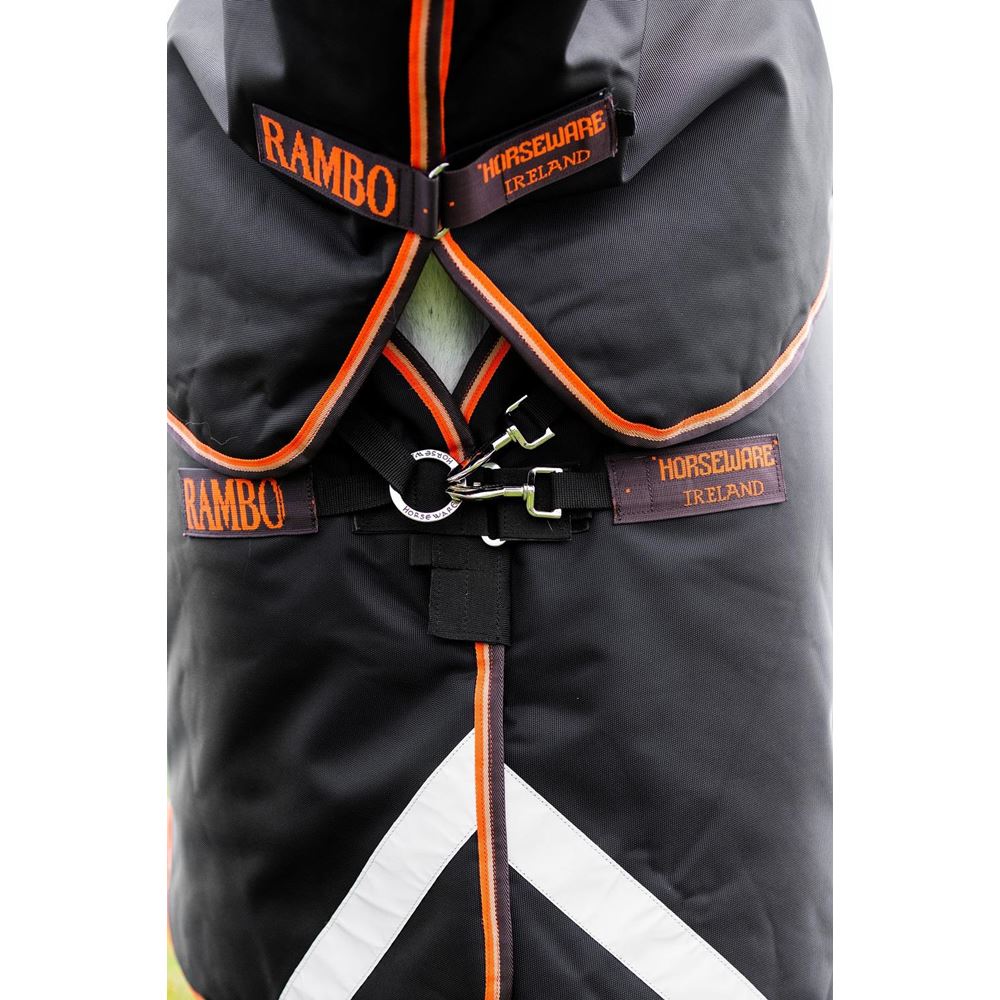 Horseware Rambo Supreme Turnout Medium 200g  (Black/Orange, Tan & Brown)