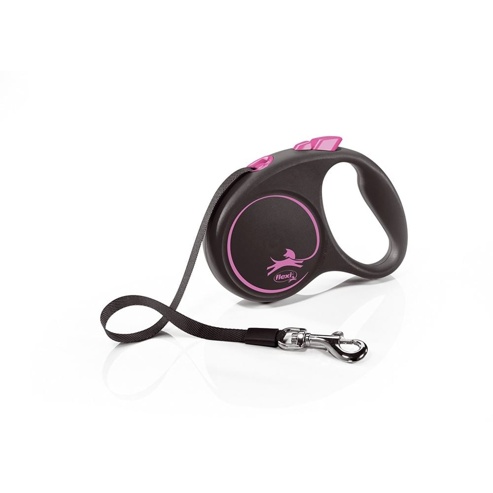 Flexi Black Design Tape Dog Lead - Small 5m (Pink)