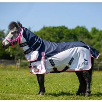 Gallop PONIE Trojan Fly Turnout Combo (Navy/White/Pink Binding)