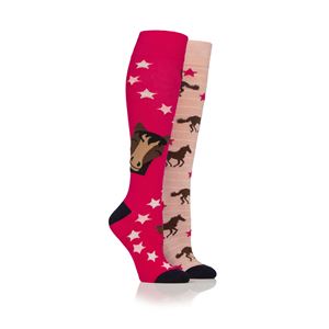 Wild Feet Ladies 2 Pack of Knee High Socks - Horse