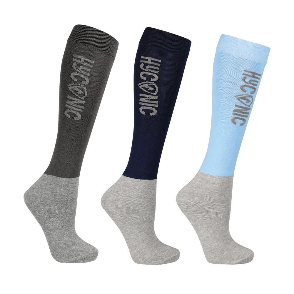 HYCONIC Adults Socks by Hy Equestrian - Pack of 3 (Blue)