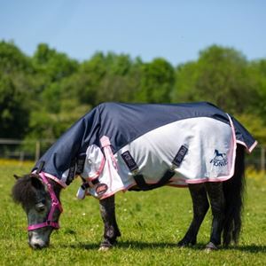 Gallop PONIE Trojan Fly Turnout Combo (Navy/White/Pink Binding)