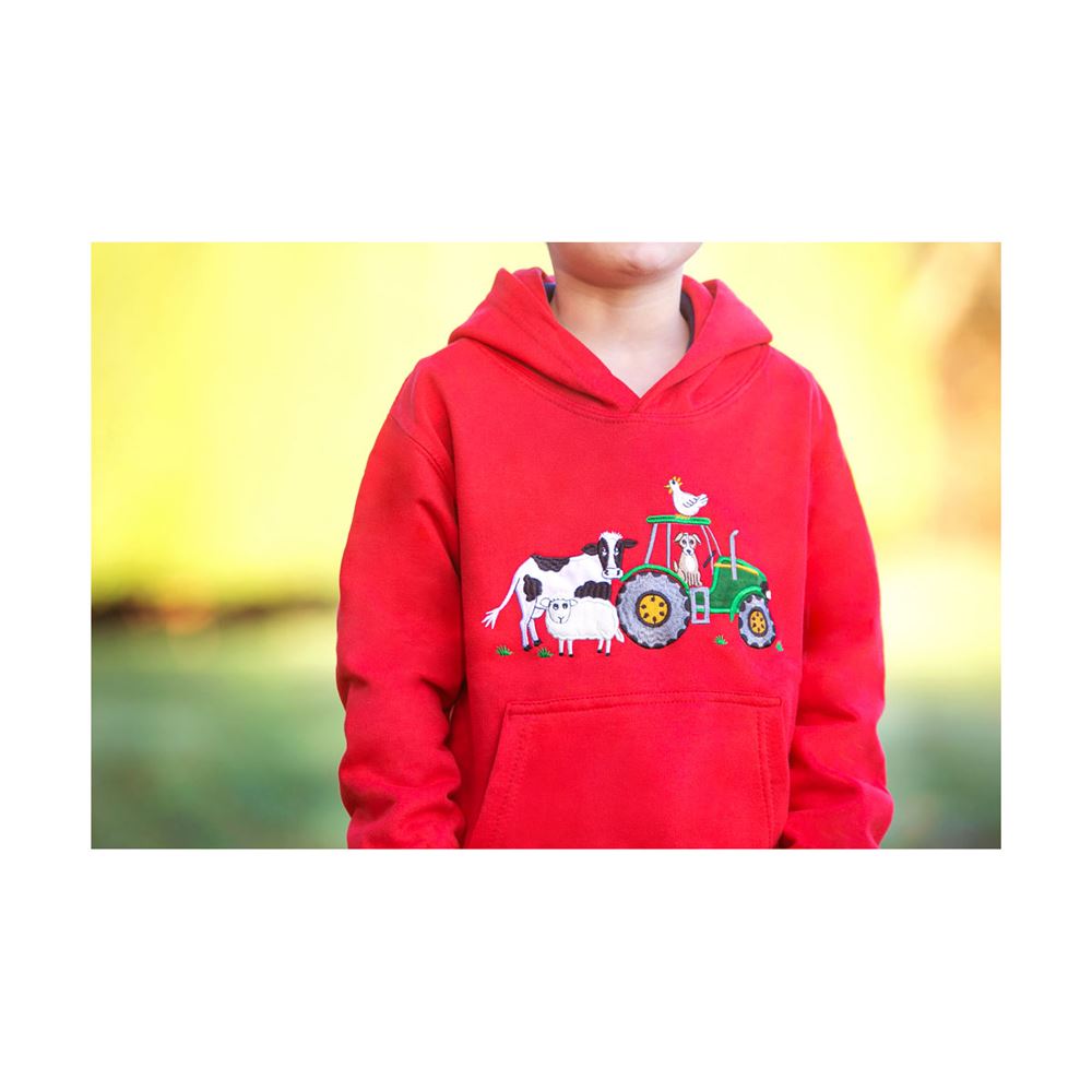 British Country Collection Farmyard Applique Hoodie - Child (Red)