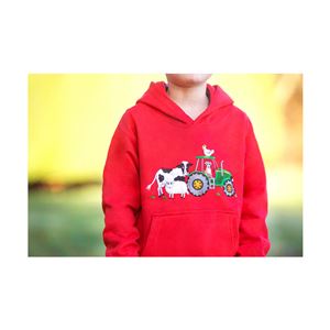 British Country Collection Farmyard Applique Hoodie - Child (Red)