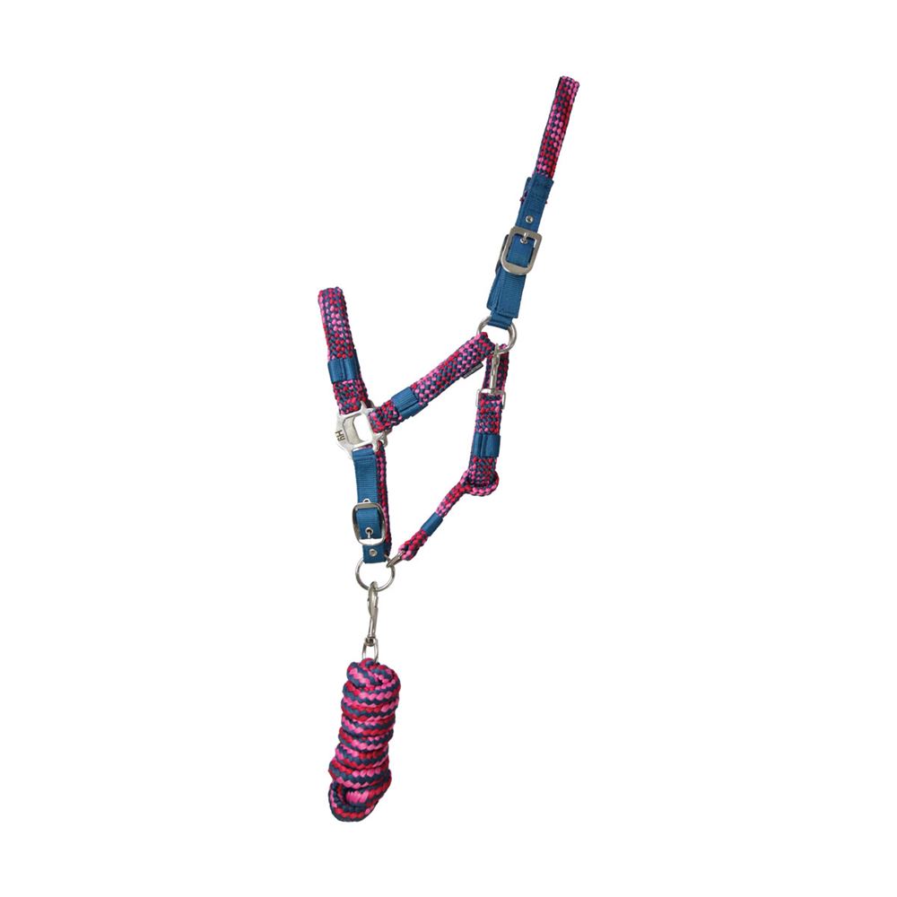 Hy Multicolour Adjustable Head Collar with Rope (Petrol/Pink/Magenta)