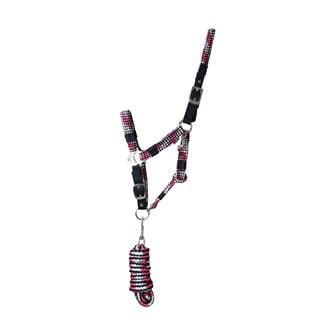 Hy Equestrian Multicolour Adjustable Head Collar with Rope (Grey/Pink/Mint)