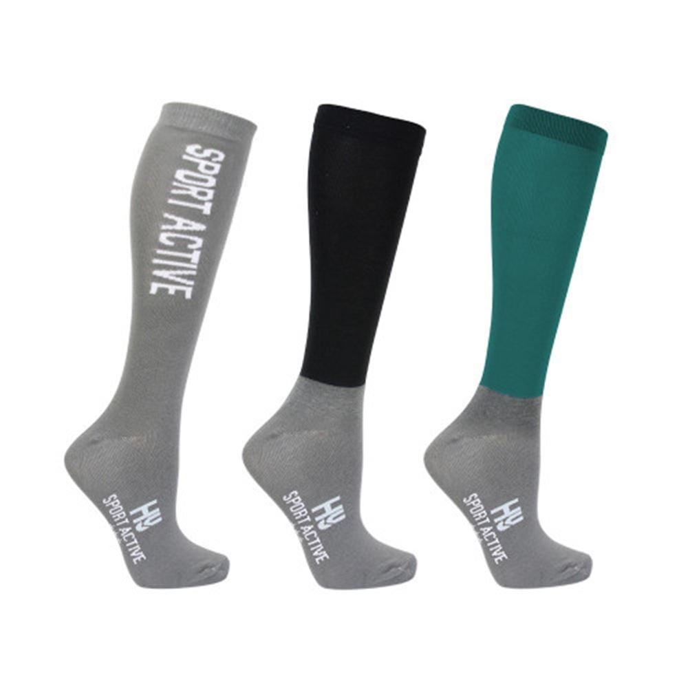 Hy Sport Active Children's Riding Socks - Pack of 3 (Alpine Green/Pencil Point Grey/Black)