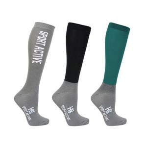 Hy Sport Active Children's Riding Socks - Pack of 3 (Alpine Green/Pencil Point Grey/Black)