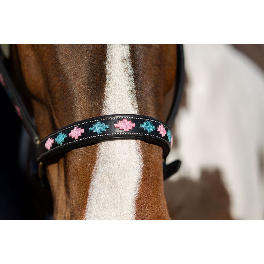 Gallop Premium Padded Leather Headcollar (Pink/Aqua)