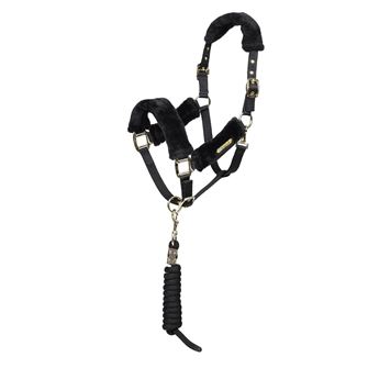 Shires ARMA Faux Fur Headcollar & Lead Rope (Black)