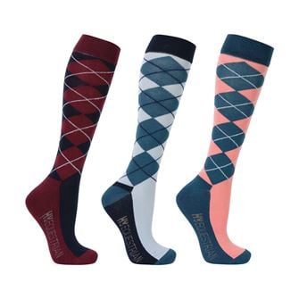 Hy Equestrian Synergy Argyle Socks - Pack of 3 (Grey/Navy/Aegean Blue/Blush/Fig)