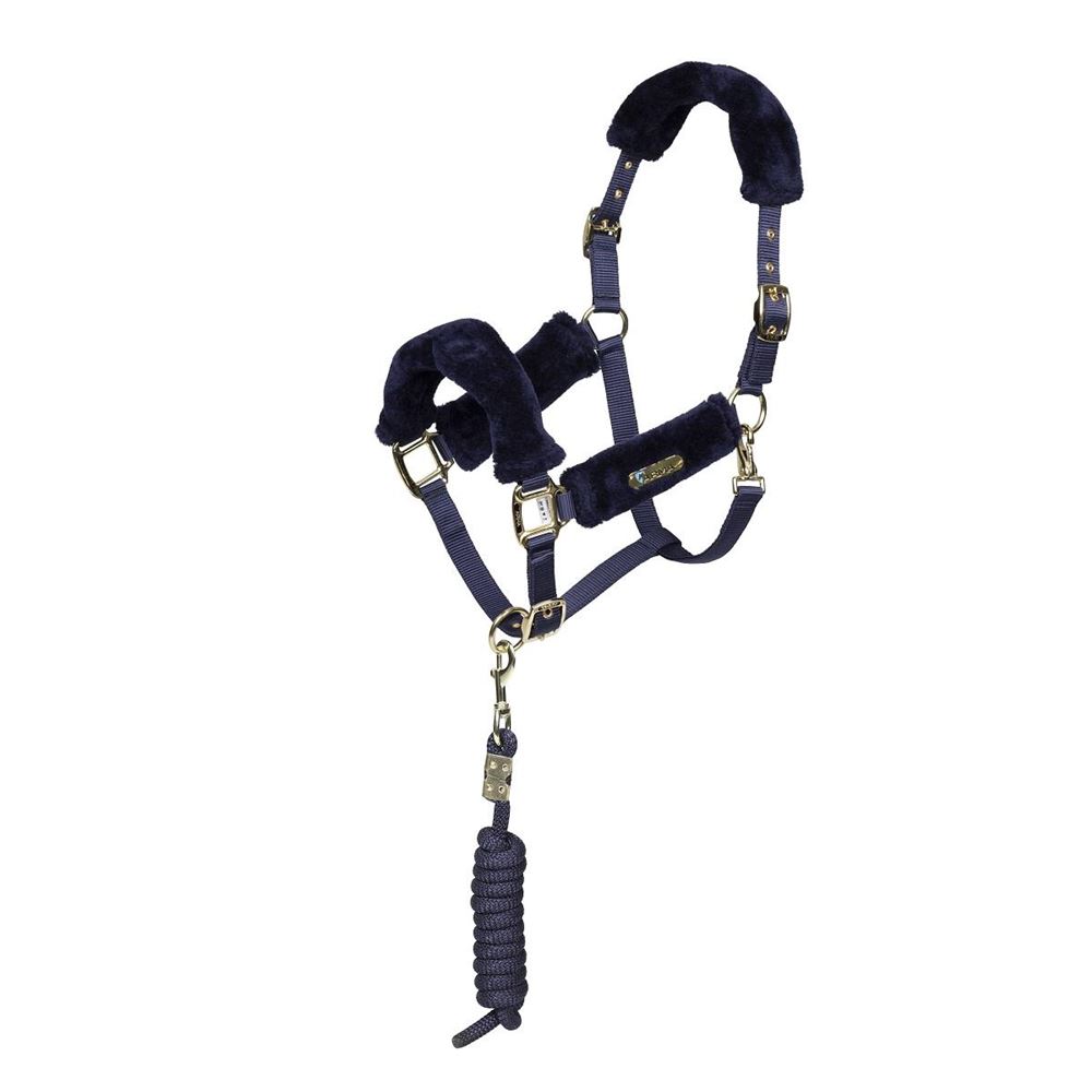 Shires ARMA Faux Fur Headcollar & Lead Rope (Navy)