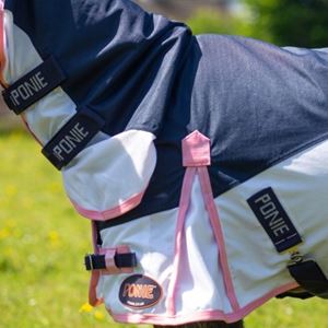 Gallop PONIE Trojan Fly Turnout Combo (Navy/White/Pink Binding)