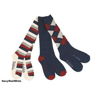 Dublin Pack of 3 Adults Long Riding Socks (Navy/Red/White)