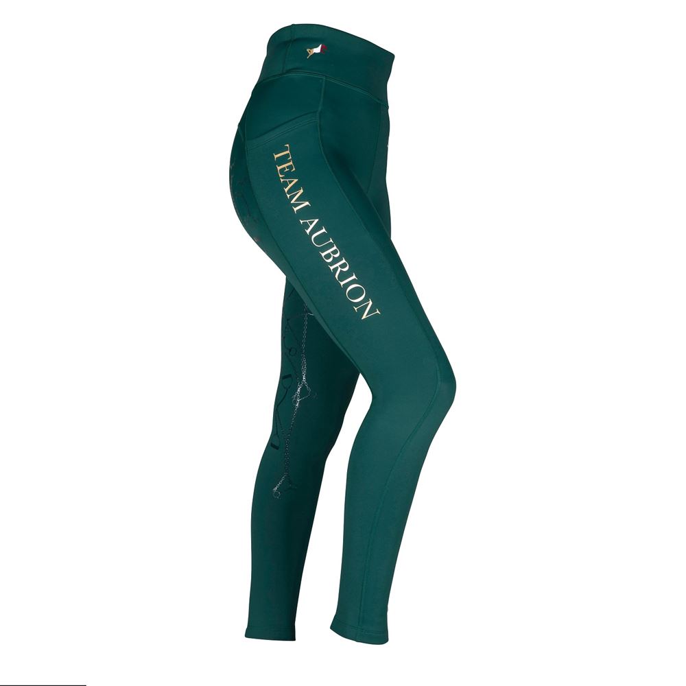 Shires Aubrion Team Young Rider Winter Riding Tights (Green)