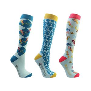 Hy Equestrian Shanti Seahorse Socks - Pack of 3 (Light Blue/Blue)