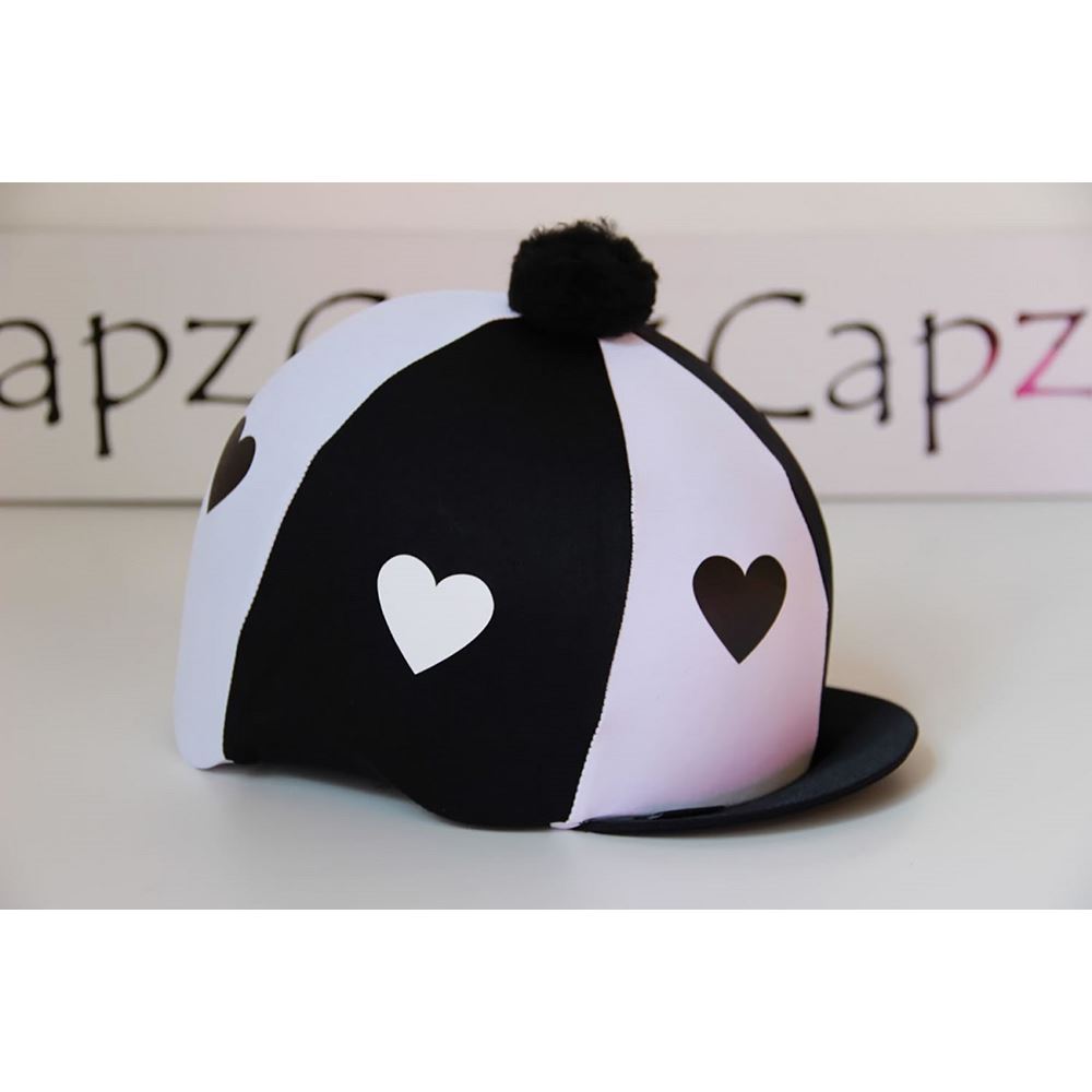 Capz Motif Cap Cover Lycra - Heartz & Pom Pom (Black/White)