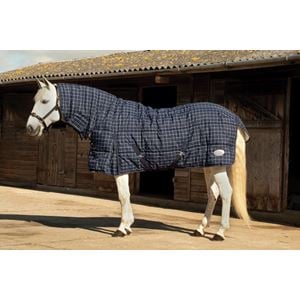 Rhinegold Dakota Full Neck Combo Stable Quilted Rug - 300g (Navy/White Check)