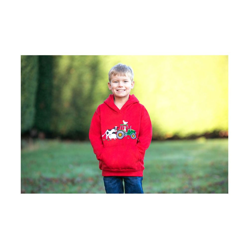 British Country Collection Farmyard Applique Hoodie - Child (Red)