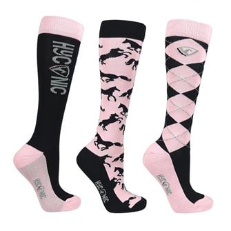 HYCONIC Adults Pattern Socks by Hy Equestrian - Pack of 3 (Navy/Rose)