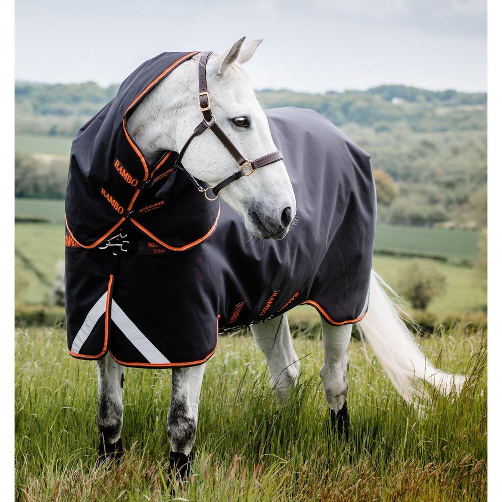 Horseware Rambo Supreme Turnout Medium 200g  (Black/Orange, Tan & Brown)